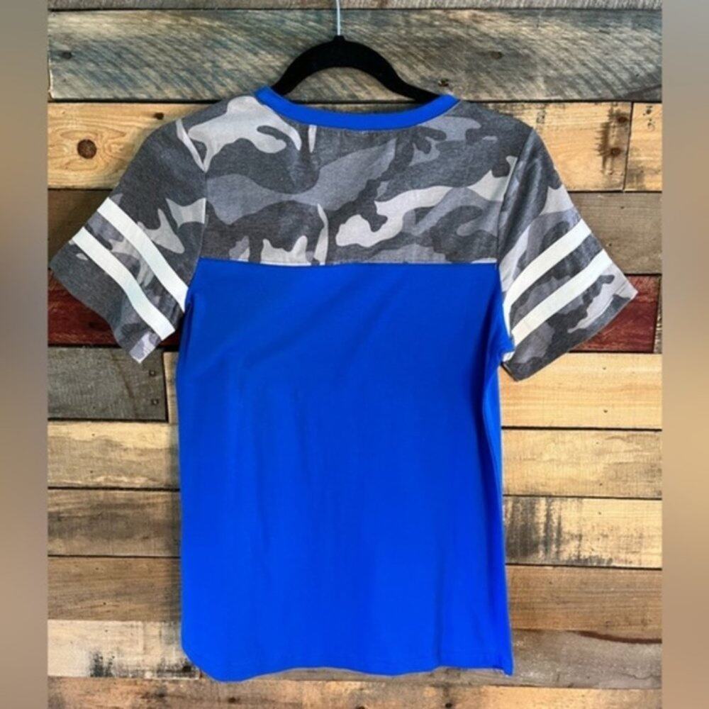 Sunshine‎ & Rodeos Blue Camo Top Size Small - Picture 2 of 13